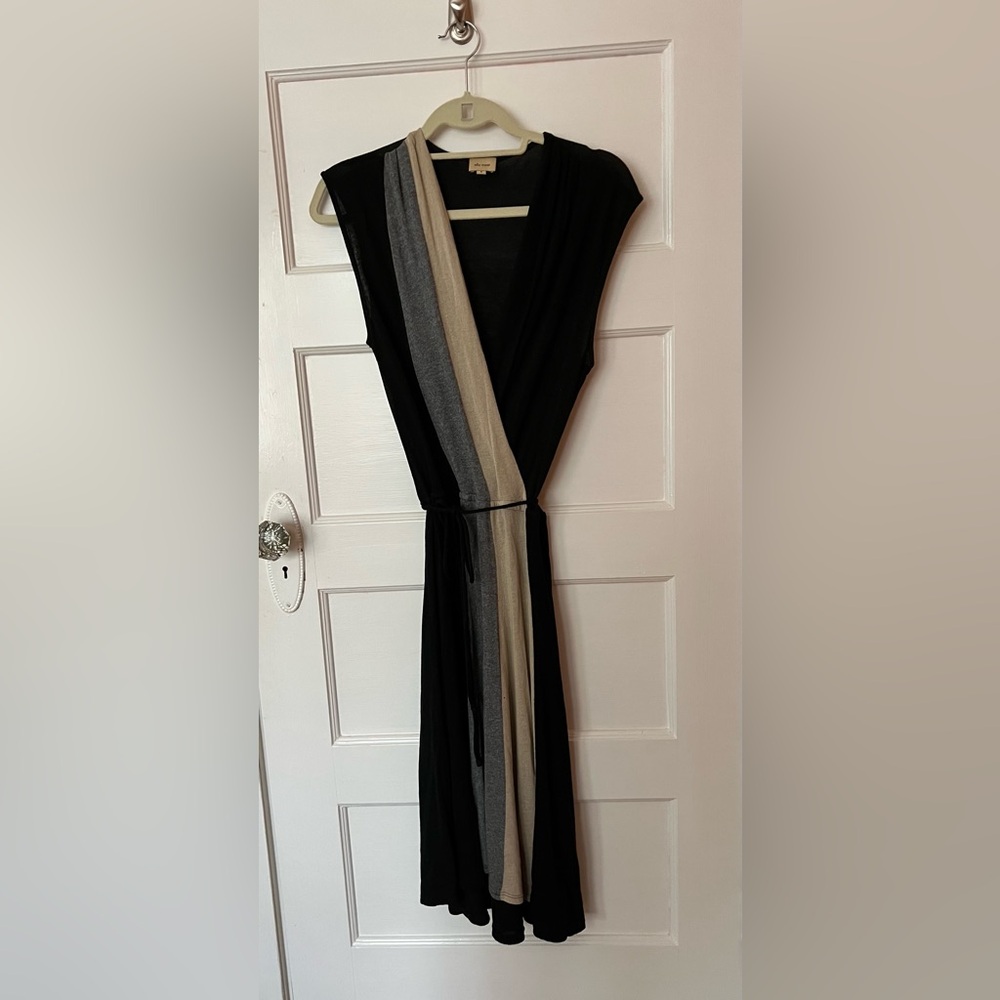 Vintage Ella Moss Wool Viscose Blend Sleeveless Color Block Dress Black Small